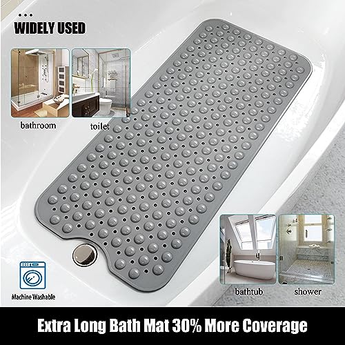 Bathtub and Shower Mats, 28 x 15 Inch Non-Slip Bath Mat, Machine Washable Bath Tub Mat with Suction Cups & Drain Holes for Bathroom, Beige - color: Clear Grey, size: 28" x 15" (Rectangular)