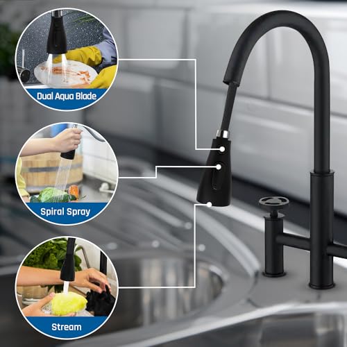 EcoKitchen5Stars Pull-Down Kitchen Faucet Head Replacement, 3-Function Sprayer, G1/2 Thread (13/16 in OD) with 15 Adapters, for Standard Threaded Hoses, Not for Magnetic Dock Faucets, Matte Black - color: Matte Black