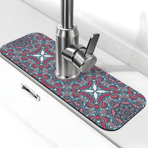 Diatomite Faucet Mat for Kitchen Fast Drying Sink & Bathroom Counter, Super Absorbent Water Sink Protectors Prevent Moisture Buildup, Sink Splash Guard Mandala Style - color: Mandala