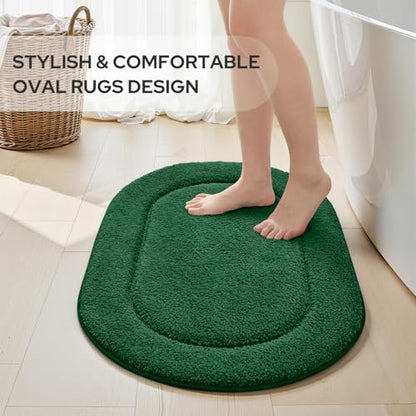 HOMEIDEAS Bathroom Rugs Sets 2 Piece, Soft Bathroom Mats and Absorbent Microfiber Machine Washable Bath Mats for Shower Room, Bathtub, Kitchen (20" x 32" + 16" x 24", Dark Green) - color: Dark Green