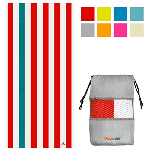 SUN CUBE Microfiber Beach Towel Quick Dry with Carry Bag, Red 78x35 Inch | Quick Dry and Free Microfiber Towel, Lightweight Packable Swim Towel for Beach, Pool, Camping, Cruise, Travel - color: Red, size: 78.00" x 35.00"