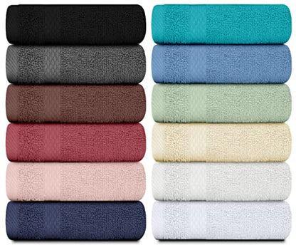 White Classic Luxury Cotton Washcloths 13x13 Inch - 650 GSM Turkish Cotton | Hotel, Spa, Bathroom Face Towel | 12 Pack, Multicolor - color: 15: Multicolor