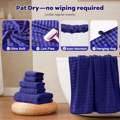 COZYART Lint Free 8Pcs Bathroom Towels Set Ultra Soft Microfiber Navy Blue | Cloud-soft, Ultra fluffy, Thick, Highly Absorbent, Quick Dry, Lint-Free Towels - color: Navy Blue