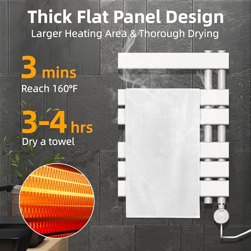 P&Dlusir M205 Electric Towel Warmer, White, H19.69 x W19.69 | Heated Towel Rack, No Preheat, Fast Dry, Precise Timer, Plug-in/Hardwired - color: White, size: 24.4"H x 19.69"L