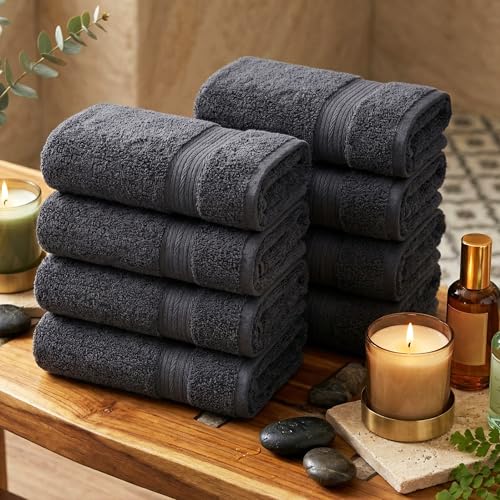 100% Cotton Hand Towels 18x28 Inches, 600 GSM, Soft & Absorbent, Set of 8, Gray - color: Grey, size: Hand Towel Set of 8