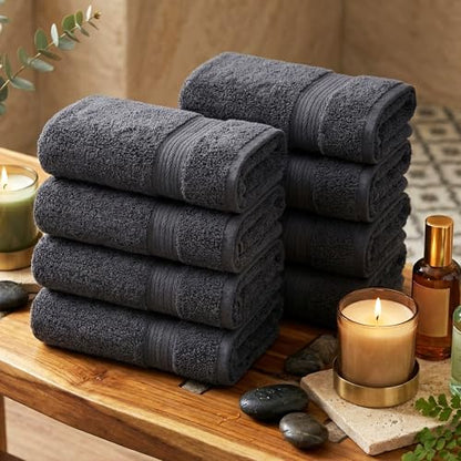 100% Cotton Hand Towels 18x28 Inches, 600 GSM, Soft & Absorbent, Set of 8, Gray - color: Grey, size: Hand Towel Set of 8
