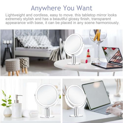 CLSEVXY Vanity Mirror Makeup Mirror with Stand, 1X/15X Magnification Double Sided 360 Degree Swivel Magnifying Mirror, 7.4 Inch - size: 10.2"L x 7.4"W