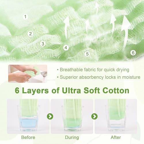 6 Pack Muslin Baby Washcloths 100% Cotton Ultra Soft Absorbent 6 Layer Lightweight Wash Cloths for 10" x 10" Face Bath Burp Cloth Newborn