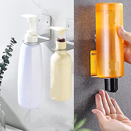 BiJun Soap Bottle Dispenser Holder, 1.06in Silver for Kitchen Bathroom | Wall Mounted Pump Hand Stand Hanging Jar Hanger Rack Shampoo Standing Shelf Storage Holder Lotion Container Saves Space - color: Silver
