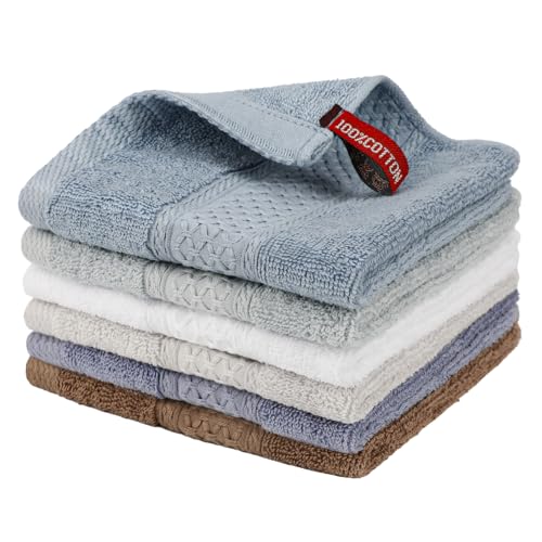 PHOGARY 100% Cotton Wash Cloth, 6 Pack Face Cloths Highly Absorbent Bath Washcloths Soft Makeup Remover Face Towels Cleansing Wash Cloths for Showering, Bathroom, Gym, and Kitchen, 6 Colors, 13"x13" - color: Multicoloured B