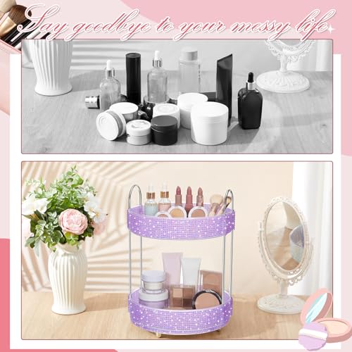 360 Rotating Rhinestone Perfume Organizer,2 Tiers,Resin Diamond,Purple - color: Purple, size: 2 Tiers, style: Resin Diamond
