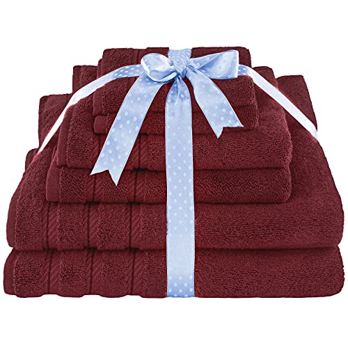 American Soft Linen 100% Carde Cotton 6 Piece Towel Set, 590 GSM Heavy Weight Soft Absorbent Turkish Towels for Bathroom, Burgundy Red - color: Bordeaux