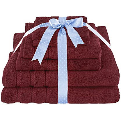 American Soft Linen 100% Carde Cotton 6 Piece Towel Set, 590 GSM Heavy Weight Soft Absorbent Turkish Towels for Bathroom, Burgundy Red - color: Bordeaux
