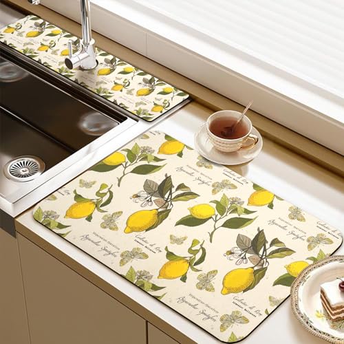 19.5" x 12" Dish Drying Mat & 24" x 5.5" Sink Splash Guard, Super Absorbent Drainer Rack Mat for Kitchen Counter Coffee Bar - color: Yellow, size: 19.5"*12"+24"*5.5"