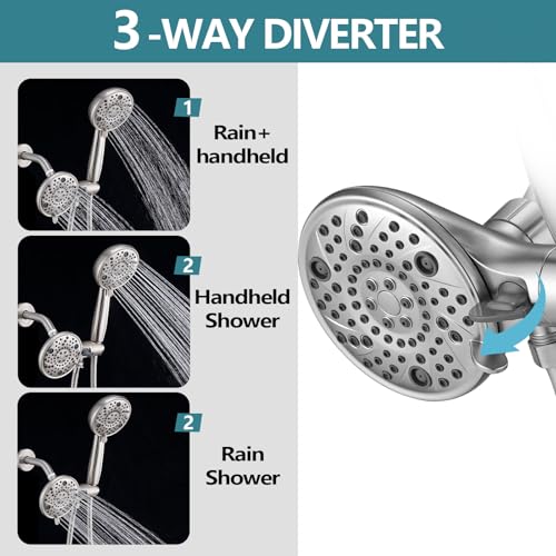 5" Dual Shower Faucet Compatible with 13/14 Delta Series Tub Trim Kit, High Pressure Round Rain Shower Head& Handheld Set Faucet System, Brushed Nickel (Valve& Catridge Not Inclued) - color: Brushed Nickel
