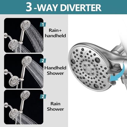 5" Dual Shower Faucet Compatible with 13/14 Delta Series Tub Trim Kit, High Pressure Round Rain Shower Head& Handheld Set Faucet System, Brushed Nickel (Valve& Catridge Not Inclued) - color: Brushed Nickel