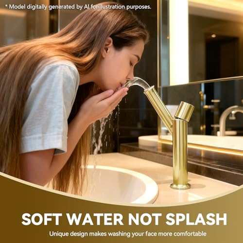 360° Rotatable Bathroom Sink Faucet, Bathroom Faucets 1 Hole 2 Water Outlet Modes, Single Handle Bathroom Faucets with Hot and Cold Hoses - color: Gold