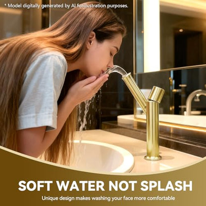 360° Rotatable Bathroom Sink Faucet, Bathroom Faucets 1 Hole 2 Water Outlet Modes, Single Handle Bathroom Faucets with Hot and Cold Hoses - color: Gold