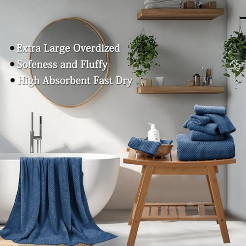 Hailea Navy Bath Towels Set 35x70 Inches - Luxury 600 GSM Oversized Bath Sheet Towel,Extra Large Microfiber - Quick Dry,Highly Absorbent,Super Soft Shower Towels Spa Hotel Bathroom Towel Set (4-Pack) - color: Navy Blue, size: 4-Piece Set