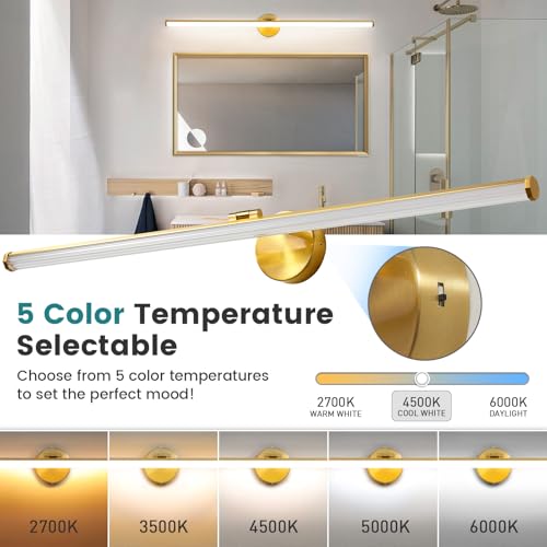 KAISITE Modern Bathroom Light - 39 Inch Dimmable 5CCT LED Vanity Light Bar for Restroom - color: Gold, size: 39 Inch