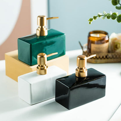 Modern Soap Dispenser with Gold Pump, Rectangle Soap Dispenser(Black) | 13.5 oz Ceramic Lotion Dispenser, Refillable Dish Soap Dispenser - color: Black