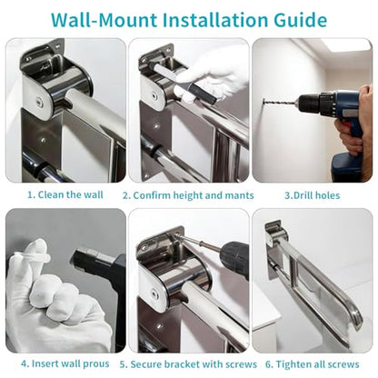 24'' Flip-Up Toliet Grab Bar with Paper Holder, Anti-Slip Knurled Grip | Stainless Steel U-shaped Wall Mounted Toilet Safety Rail, Designed for Seniors, Disabled & Post-surgery Bathroom Assistance - size: 24 Inch