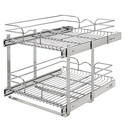 Rev-A-Shelf Pullout Organizer for Cabinets, Min Opening Width of 18" | STwo-Tier Steel Shelf for Kitchen or Vanity Cabinet Organization, Heavy Gauge Wire Slide Out Storage Basket, 5WB2-1822CR-1 - size: 18" W x 22"D, style: Two Tier