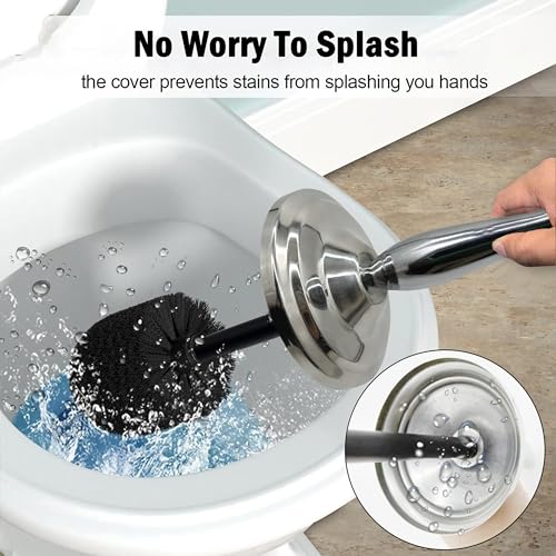 Chrome Silver Metal Toilet Bowl Brush with Handle Lid Holder, Durable Bathroom Cleaning Tool for Easy Toilet Maintenance, Bathroom Toilet Brush for Efficient Cleaning and Hygiene - color: Chrome (Mbb4814)