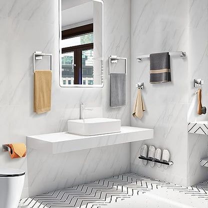 TQKAG 6-Piece Towel Bar Set, 23.6 Inch Bathroom Hardware Set Brushed Nickel | Stainless Steel, Wall Mounted, Nickel Bathroom Accessories Include Toilet Paper Holder Wall, Towel Bar, Towel Ring, Coat Hook - color: Brushed Nickel, size: 6-Pieces Set-A