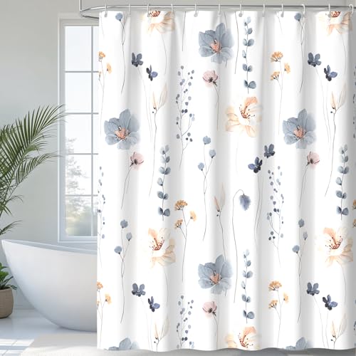 QiyI Watercolor Floral Shower Curtain, Flowers Print Minimalist Bathroom Curtain, Machine Washable Spring Modern Shower Curtains, Waterproof Fabric Shower Curtain Set with Hooks, 72 x 72, Beige - color: Beige, size: 72"W x 72"L (Pack of 1)