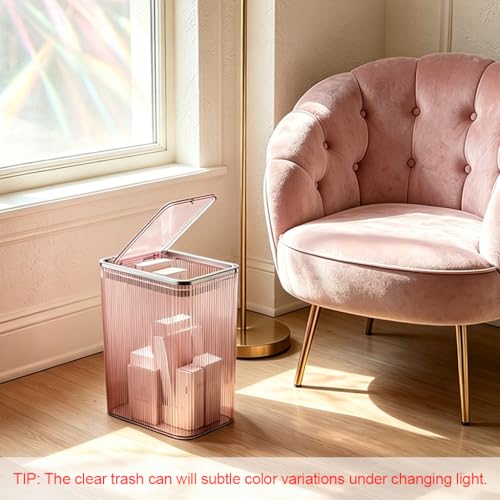 2-Pack Bathroom Trash Can with Lid – 2.6 Gallon / 10L Clear Waste Basket with Pop-Up Lid & Bag Ring – Slim Plastic Garbage Can for Bathroom, Bedroom, Office – Colorful Small Trash Can, Purple Pink - color: Pink