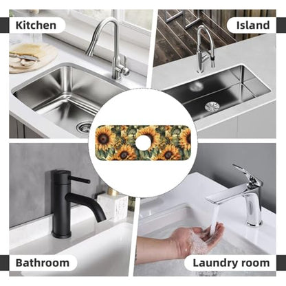 Diatomite Faucet Mat for Kitchen Fast Drying Sink & Bathroom Counter, Super Absorbent Water Sink Protectors Prevent Moisture Buildup, Sink Splash Guard Sunflower Pattern - color: Sunflowers1
