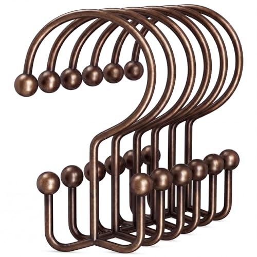 OEH Shower Curtain Hooks, Metal Shower Curtain Rings, Bronze Shower Curtain Hooks Rust Proof, Double Shower Rings for Curtain, Easy Install Anti-Drop Shower Hooks for Shower Curtain (Bronze, 12 Pack) - color: Bronze, size: 12 Pack