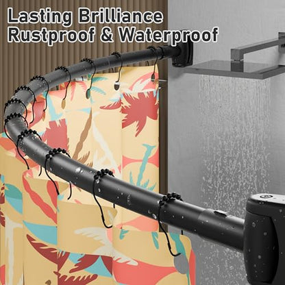 Curved Shower Curtain Rod, Need to Drill, 35-76 inches Adjustable Curved Shower Rod Rustproof Shower Rod Round Shower Curtain Rod for Bathroom, Bathtub, Stall, Stainless Steel, Black - color: black