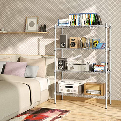 Auslar 4-Tier Heavy Duty Wire Shelving, Adjustable Storage Rack, Chrome | 14"D x 36"W x 54"H, Metal Organizer, 1400 lbs Capacity, for Garage Kitchen Pantry Basement Bathroom Laundry - size: 4 Tier