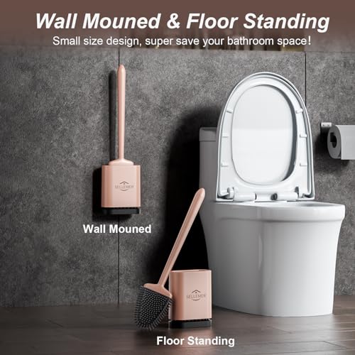 Silicone Toilet Brush, Ventilation Slots Holder 1 Pack, Rose Gold | Flexible Bristles Flat Head for Rim, Hair Tangle-Free, Easy to Clean, Compact Design, Rustproof Handle, for Toilet/Sink/Tub - color: Rose Gold