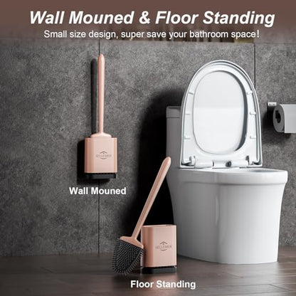Silicone Toilet Brush, Ventilation Slots Holder 1 Pack, Rose Gold | Flexible Bristles Flat Head for Rim, Hair Tangle-Free, Easy to Clean, Compact Design, Rustproof Handle, for Toilet/Sink/Tub - color: Rose Gold