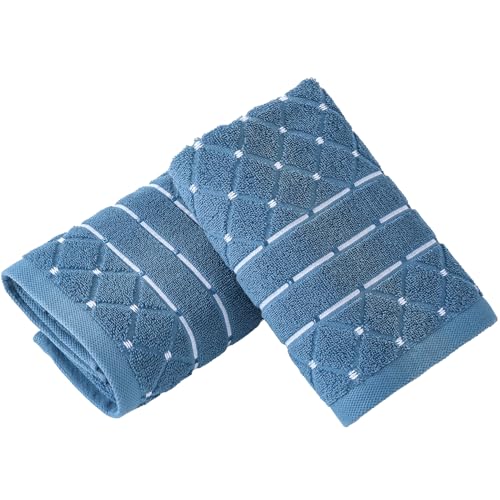 Blue Hand Towel Set of 2 Ultra Soft 100% Cotton Absorbent Diamond Grid with White Lines Modern Geometric Design Decorative Bath Hand Towel for Bathroom Hotel 13x29 Inch - color: Blue