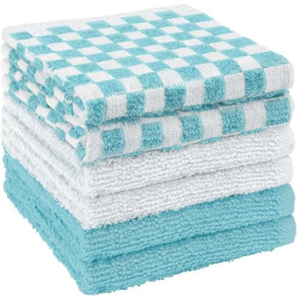 100% Cotton Checkered Washcloths 12x12 in, Blue (6 Pack) - color: Blue