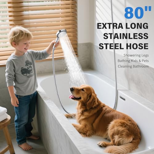 10" High Pressure Rain Shower Head with Handheld Spray Combo | Adjustable Integrated Extension Arm, Detachable Dual Shower Heads with 80" Long Stainless Steel Hose