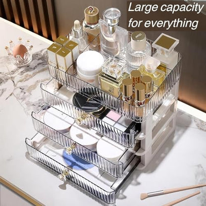 Simbuy Clear Makeup Organizer with 3 Drawers, Bathroom Organizer and Storage, Ideal for Desk and Dresser Vanity Countertop, Great for Cosmetics, Skincare, Perfume,Toiletry : Beauty & Personal Care