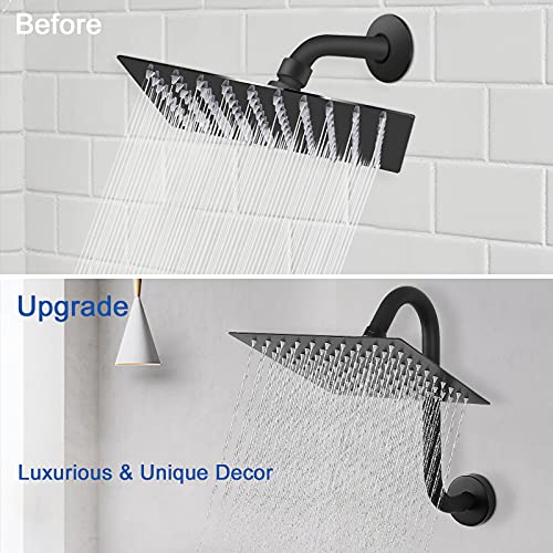 NearMoon S Shaped Shower Head Riser Arm, Shower Extender Arm with Flange, Standard 1/2" Connection- Bathroom Accessory (10 Inch, Matte Black) - color: Matte Black, style: 10 Inch