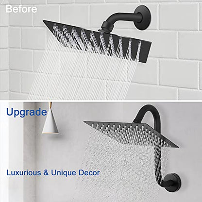 NearMoon S Shaped Shower Head Riser Arm, Shower Extender Arm with Flange, Standard 1/2" Connection- Bathroom Accessory (10 Inch, Matte Black) - color: Matte Black, style: 10 Inch