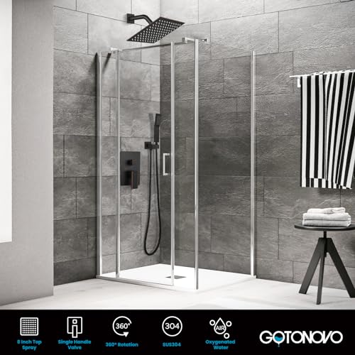 gotonovo Rainfall Bathroom Shower System Rain Shower Head and Handle Set Wall Mounted Shower Complete Combo Solid Brass Pressure Balancing Shower Mixer Valve 8 Inch Oil Rubbed Bronze - color: Oil Rubbed Bronze, size: 8 Inch