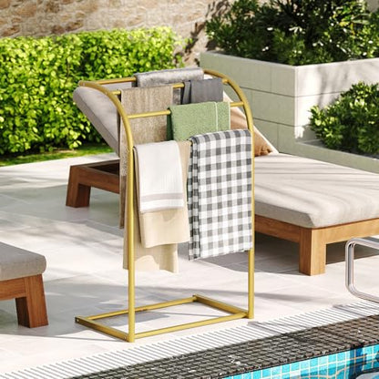 Free Standing Towel Rack, 4-Tier Blanket Rack for Bathroom, Pool Towel Stand Display and Drying Rack, Modern Towel Blanket Storage Organizer, Gold CJ07GD - color: Gold