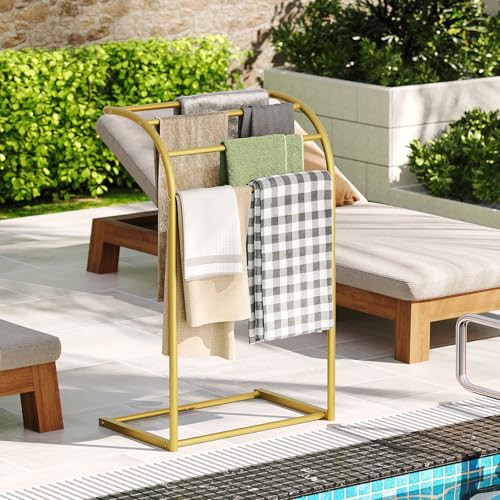 Free Standing Towel Rack, 4-Tier Blanket Rack for Bathroom, Pool Towel Stand Display and Drying Rack, Modern Towel Blanket Storage Organizer, Gold CJ07GD - color: Gold