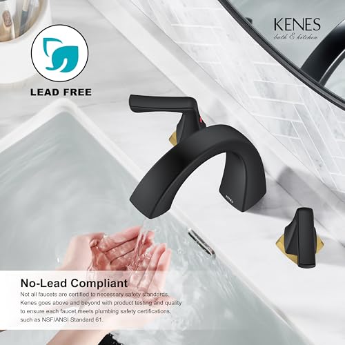 Black and Gold Bathroom Faucets for Sink 3 Hole 2 Handle Widespread | Bathroom Vanity Faucet with Pop Up Drain & Supply Lines, Lead-Free cUPC & NSF Certified, 8 Inch Faucet for Vanity RV Sink - color: Black & Gold