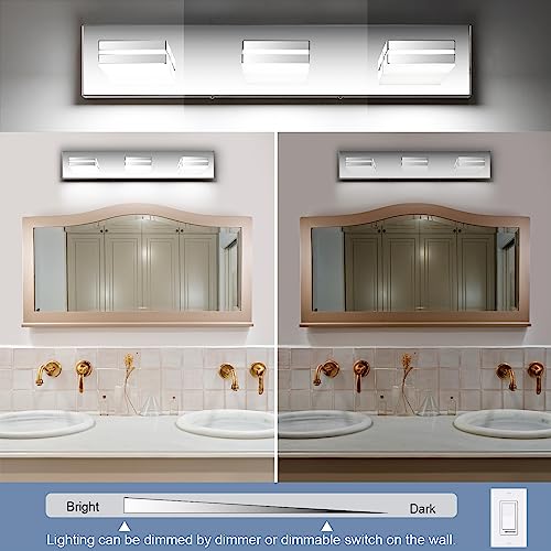 SineRise LED Modern Bathroom Vanity Light Fixtures, Modern Acrylic Bathroom Wall Lighting Fixtures Over Mirror, 3-Light, 24-Inch, Chrome, 100%-0% White - color: Chrome, 100%-0% White, size: 3-Light, 24-Inch