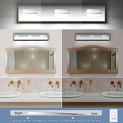 SineRise LED Modern Bathroom Vanity Light Fixtures, Modern Acrylic Bathroom Wall Lighting Fixtures Over Mirror, 3-Light, 24-Inch, Chrome, 100%-0% White - color: Chrome, 100%-0% White, size: 3-Light, 24-Inch