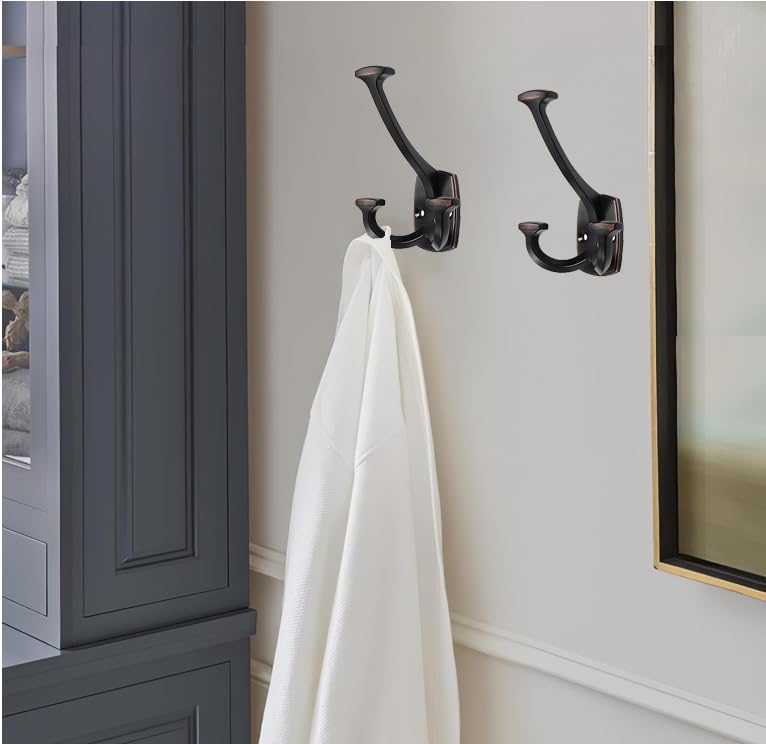 Oil Rubbed Bronze Hooks Large Wall Mounted Decorative Solid Heavy-Duty Double-Sided Coat Hooks Triple Coat Hook Towels Coats Robes Towels Bag Bathroom Three Prong Coat Hook (2 Pack) - color: Oil Rubbed Bronze